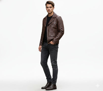 Heritage Brown Leather Asymmetrical Jacket